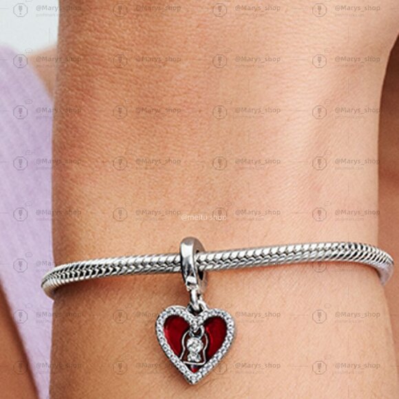 Pandora Red Heart & Keyhole Double Dangle Charm - Picture 4 of 5